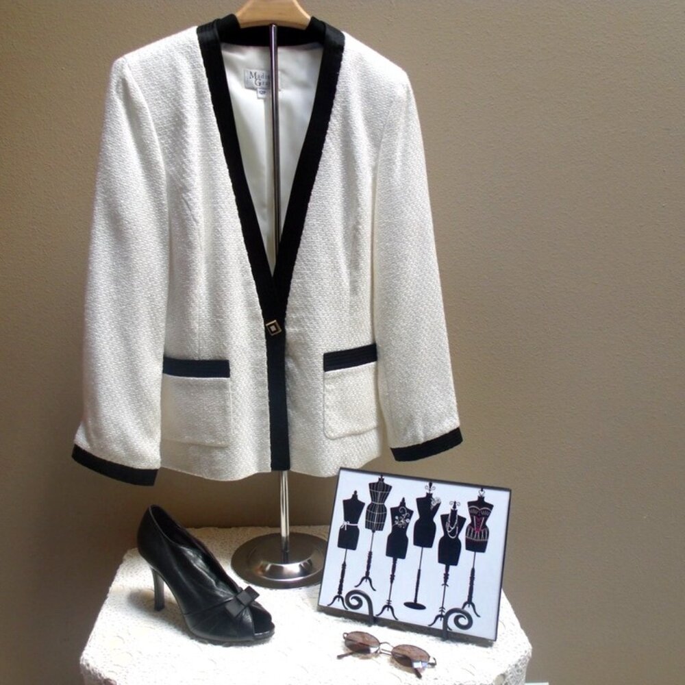 Vintage Madison Gray White & Black Blazer Jacket Size 12P